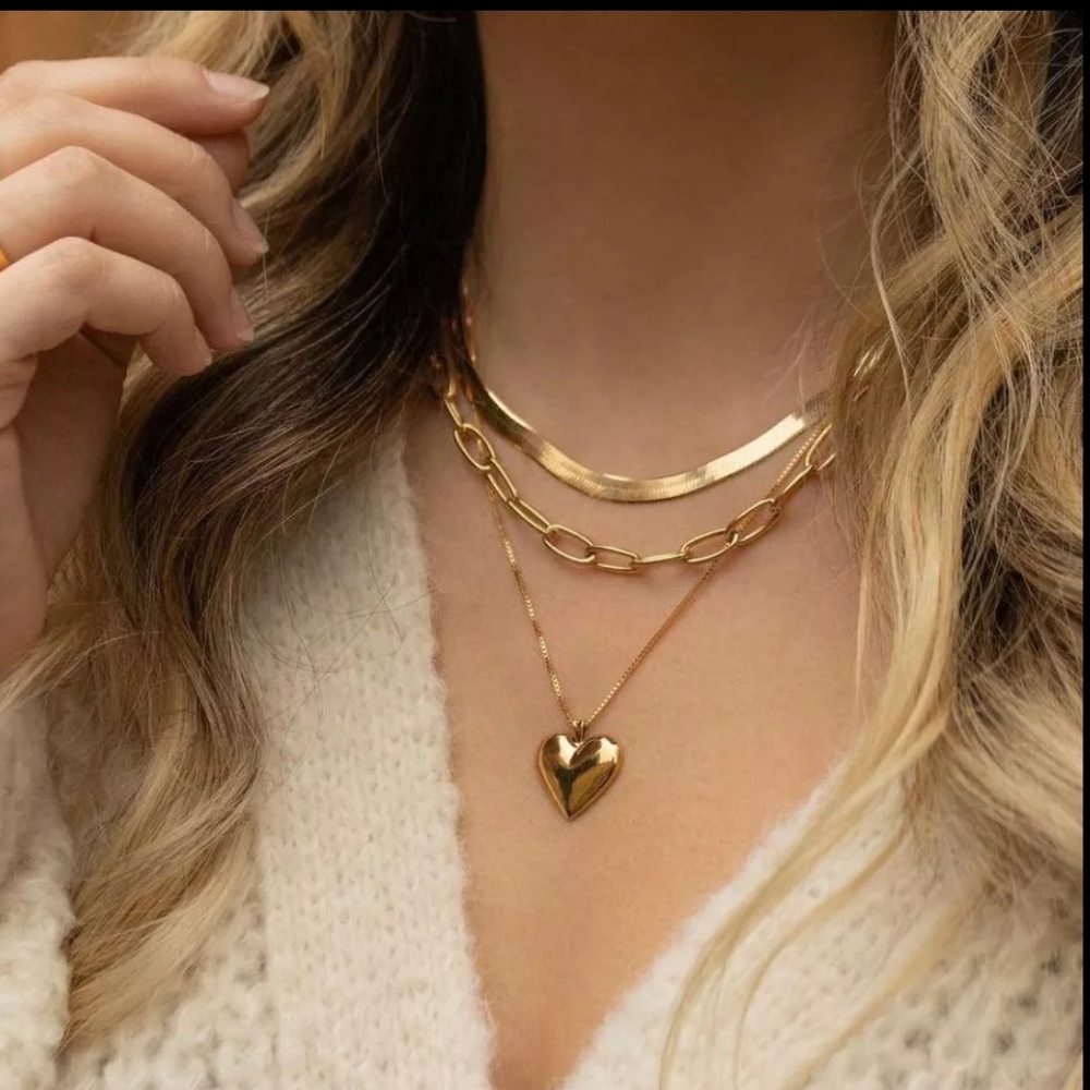 3pc layered choker chain heart Clavicle Necklace - Picture 1 of 1